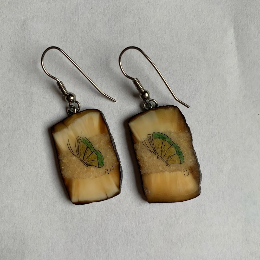 Alaska Native Ivory Scrimshaw Earrings